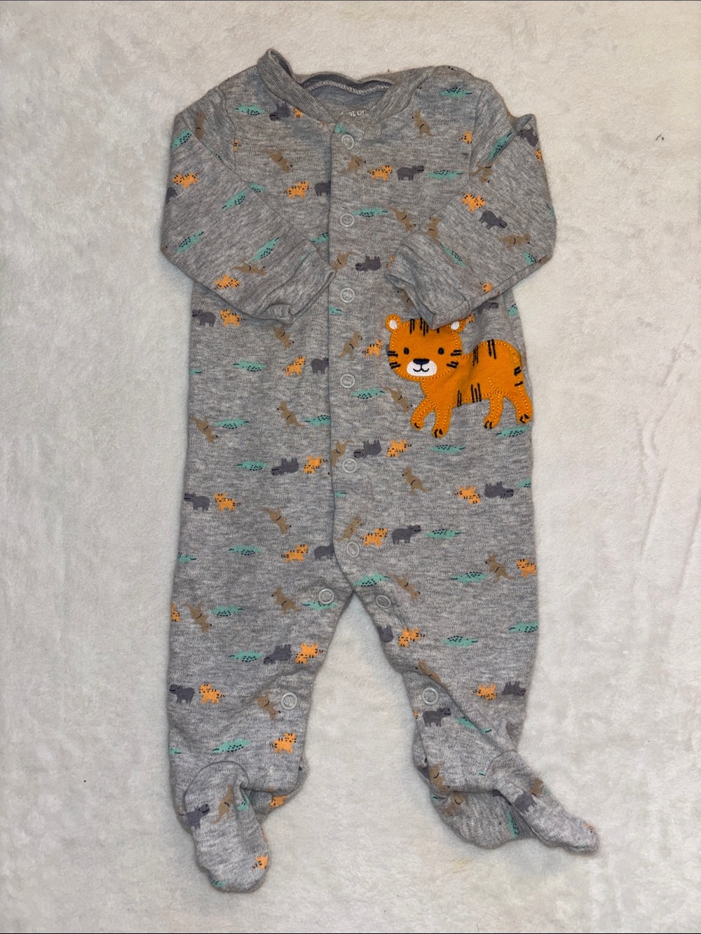 (2 for $10) carters Gray Tiger Footed One-Piece footie sleeper Orange